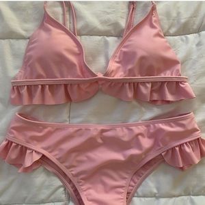 pink ruffled swimsuit